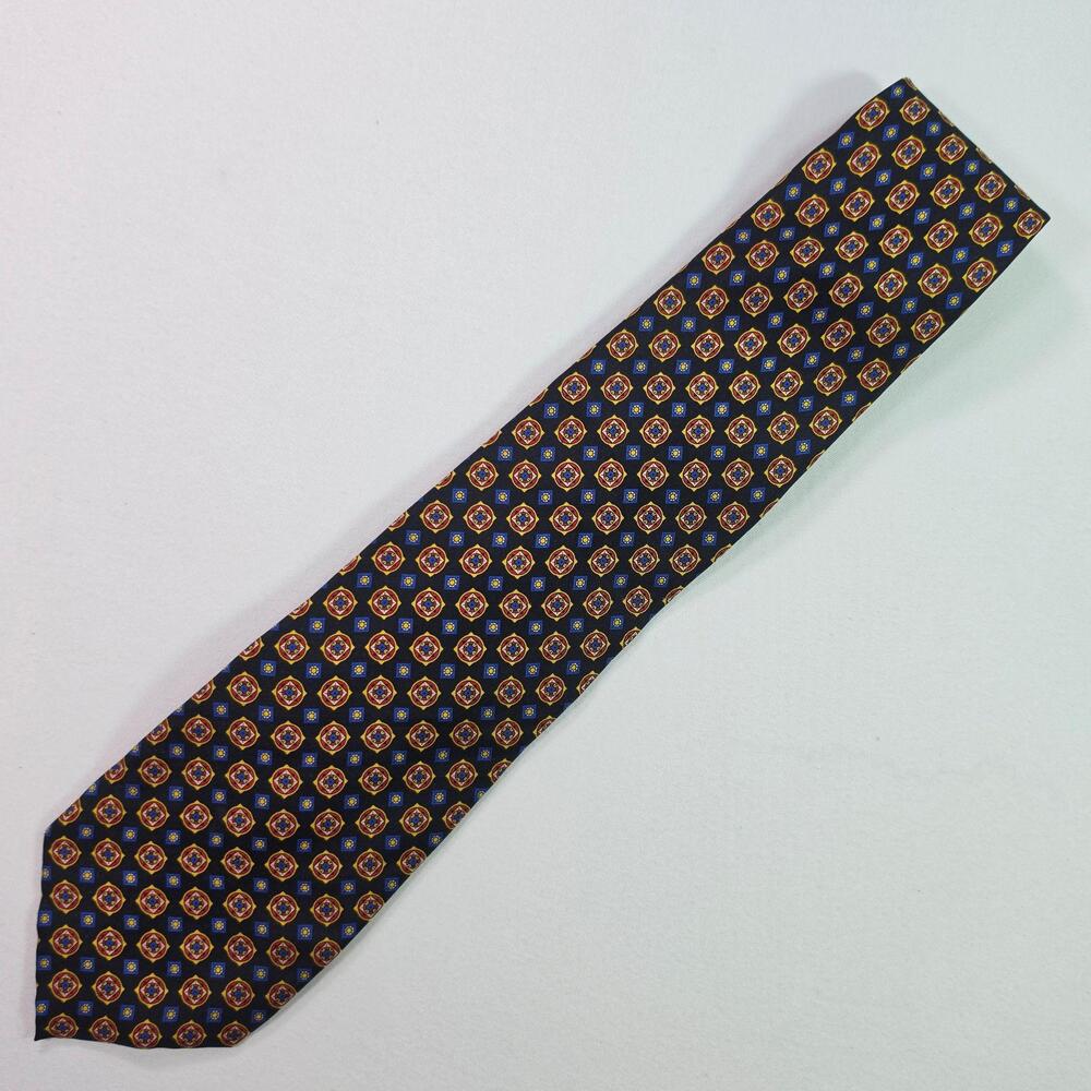 Fendi Tie Mens One Size Black Silk Geometric Logo Woven Made Italy Designer